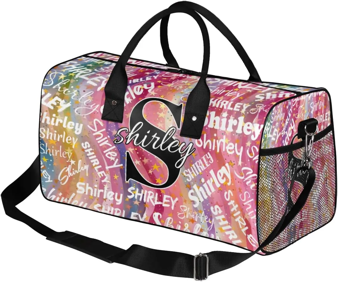 Custom Gym Bag Sports Bag, Personalized Name Duffel Bag Travel Weekender Bags Waterproof Overnight Carry on Bag with Name, Abstract Striped