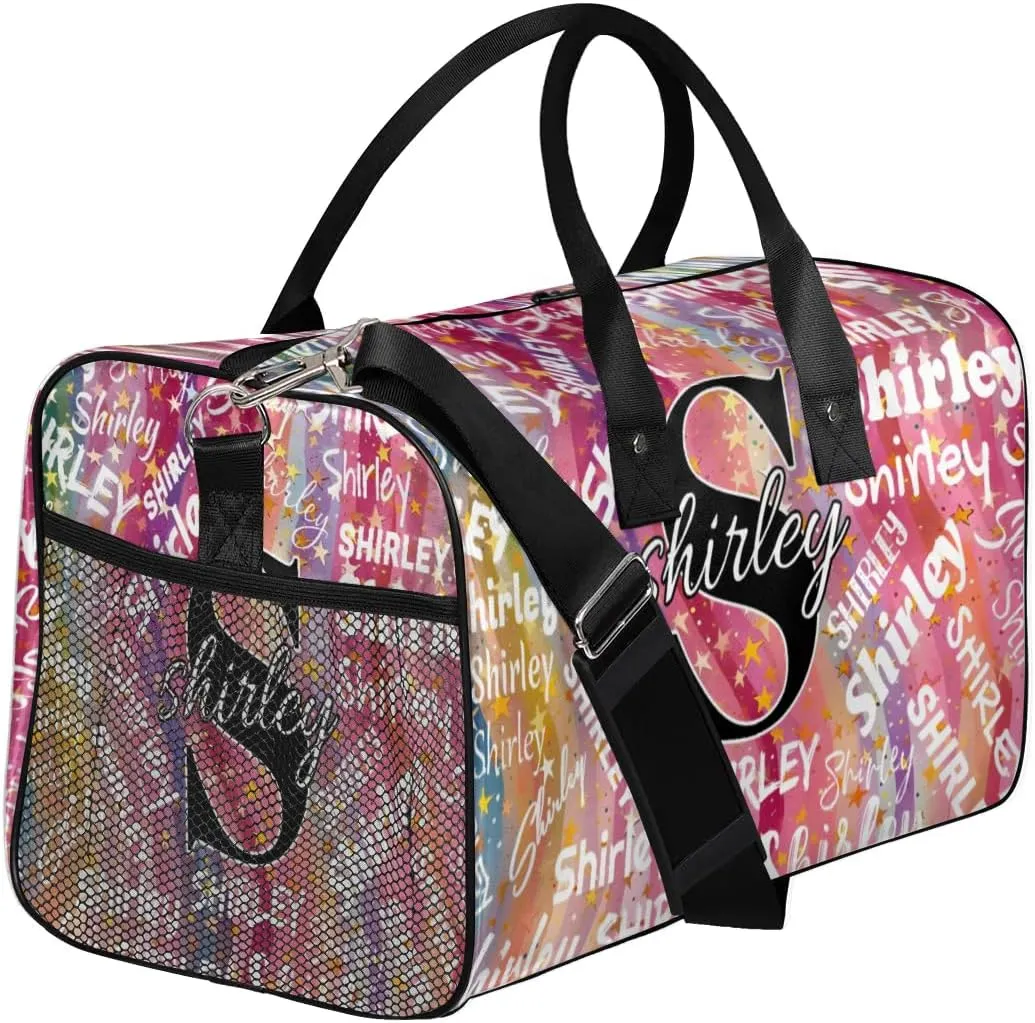 Custom Gym Bag Sports Bag, Personalized Name Duffel Bag Travel Weekender Bags Waterproof Overnight Carry on Bag with Name, Abstract Striped