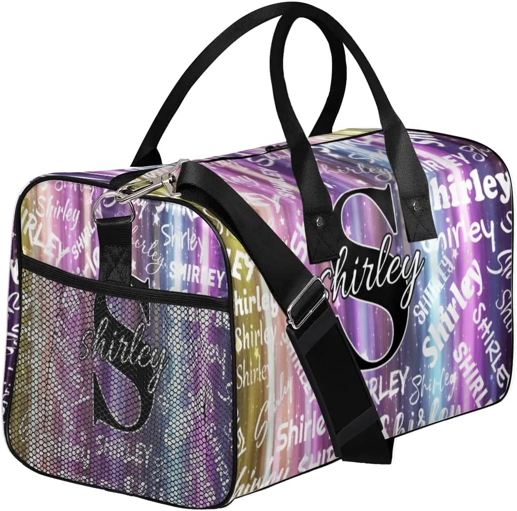 Custom Gym Bag Sports Bag, Personalized Name Duffel Bag Travel Weekender Bags Waterproof Overnight Carry on Bag with Name, Glitter Striped
