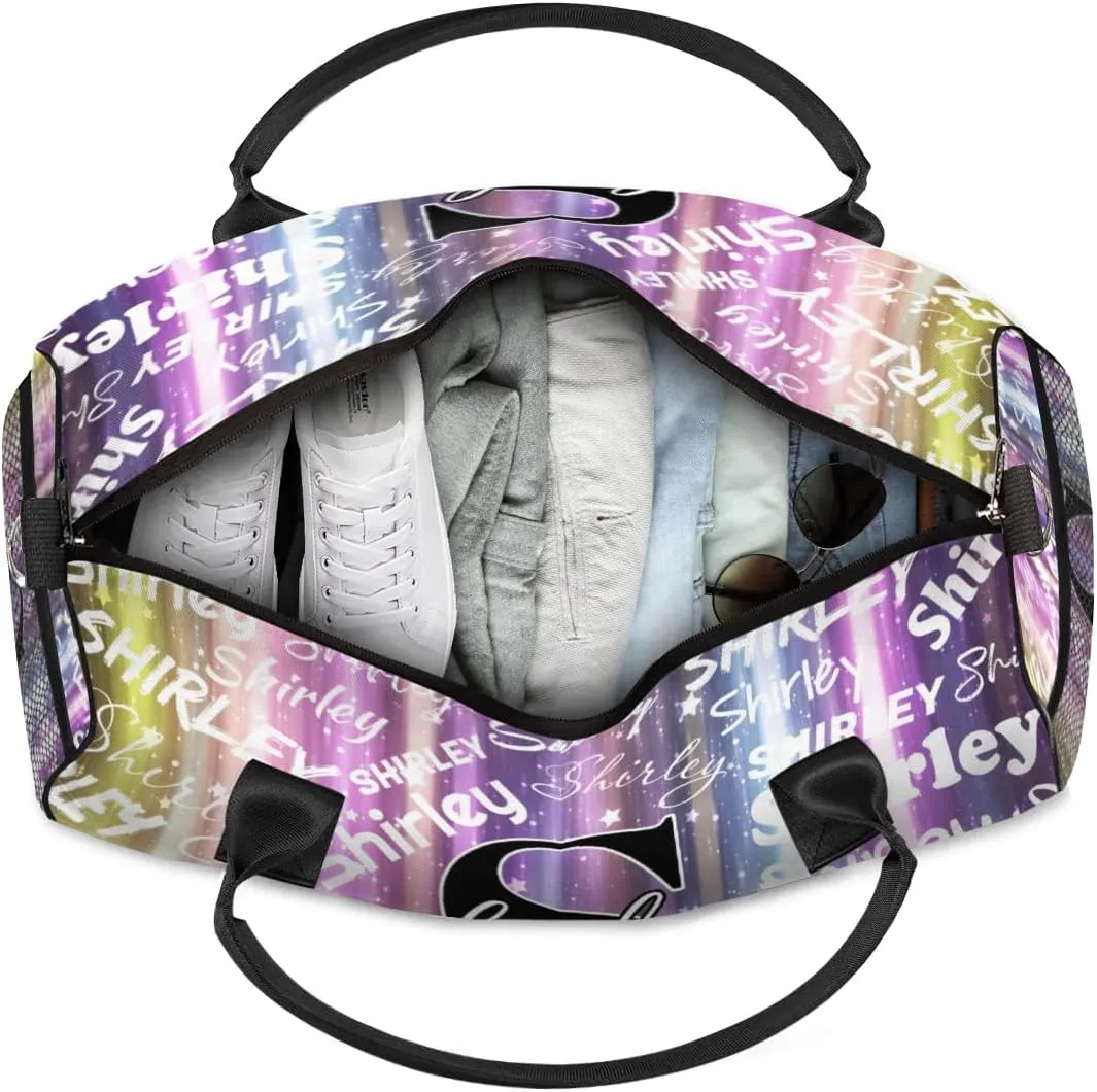Custom Gym Bag Sports Bag, Personalized Name Duffel Bag Travel Weekender Bags Waterproof Overnight Carry on Bag with Name, Glitter Striped