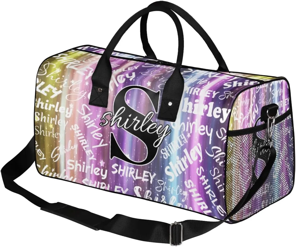 Custom Gym Bag Sports Bag, Personalized Name Duffel Bag Travel Weekender Bags Waterproof Overnight Carry on Bag with Name, Glitter Striped