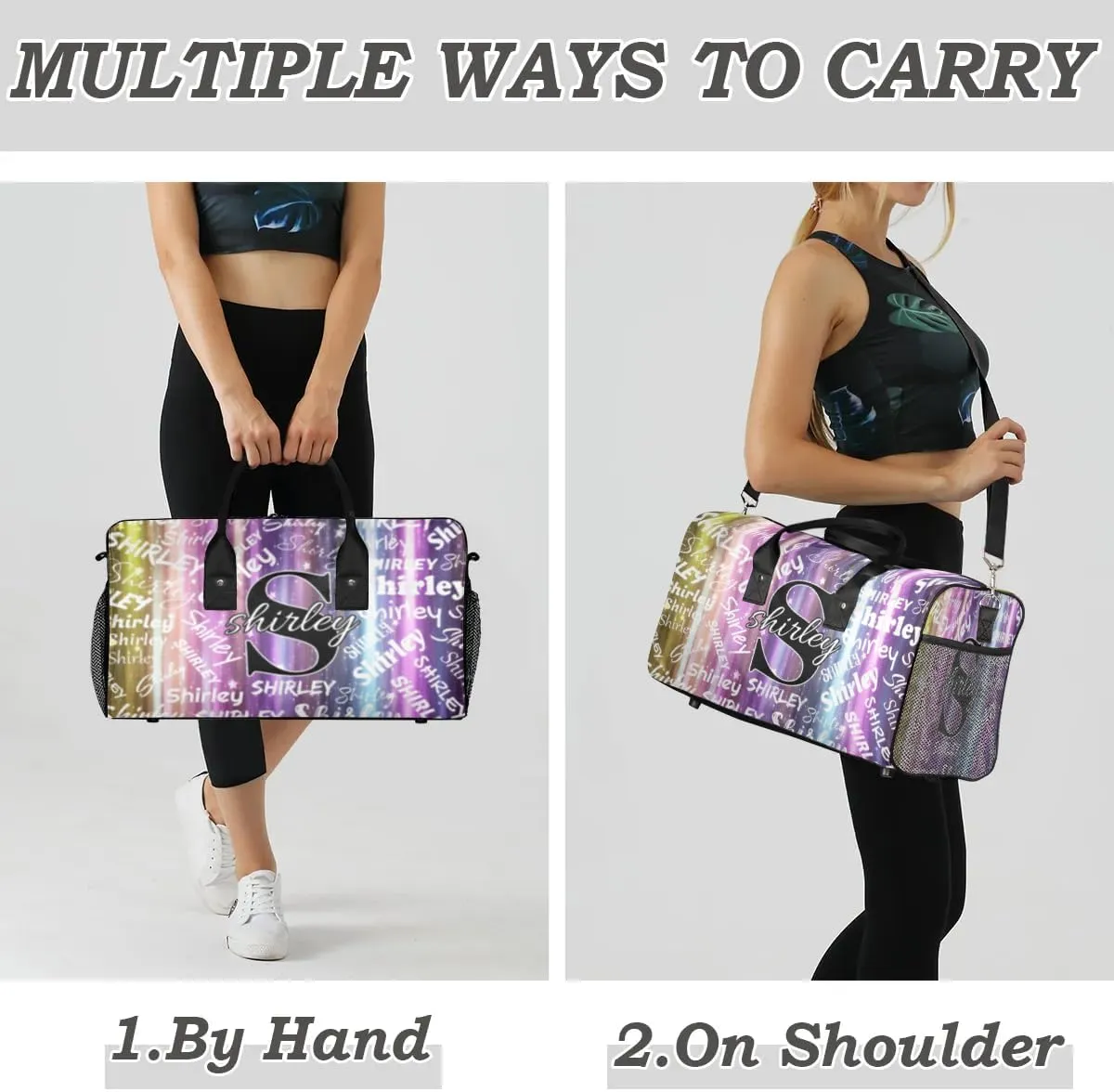 Custom Gym Bag Sports Bag, Personalized Name Duffel Bag Travel Weekender Bags Waterproof Overnight Carry on Bag with Name, Glitter Striped