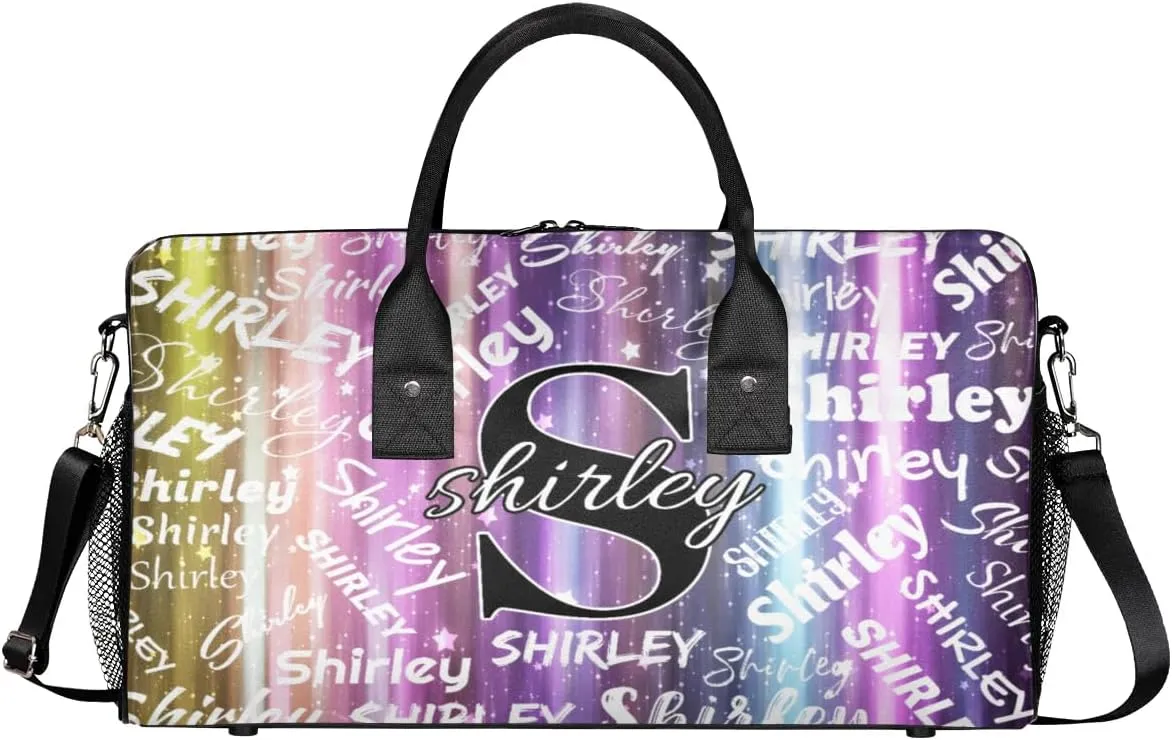 Custom Gym Bag Sports Bag, Personalized Name Duffel Bag Travel Weekender Bags Waterproof Overnight Carry on Bag with Name, Glitter Striped