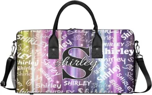 Custom Gym Bag Sports Bag, Personalized Name Duffel Bag Travel Weekender Bags Waterproof Overnight Carry on Bag with Name, Glitter Striped