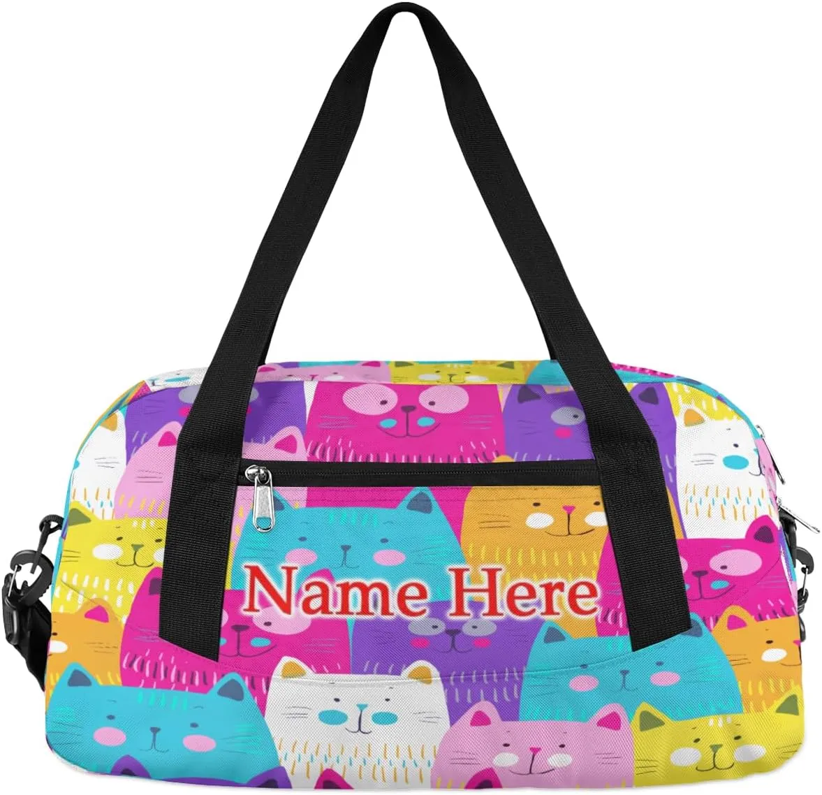 Custom Name Small Kids Overnighter Duffle Bag for Boys Girls Cute Rainbow Cats Personalized Lightweight Gym Sports Duffle Bag Travel Weekender Tote Carry on Bag Customized Kids Gifts
