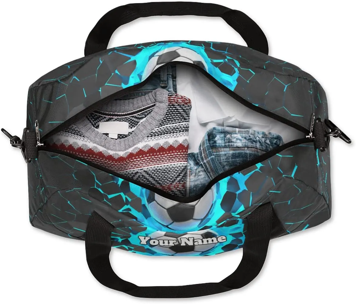 Custom Your Name 3D Light Wall Football Soccer Personalized Text Gym Duffle Bag for Kids,Sports Bag for Teens Boys & Girls Small Waterproof Overnight Weekender Carry School Practice Travel Bag