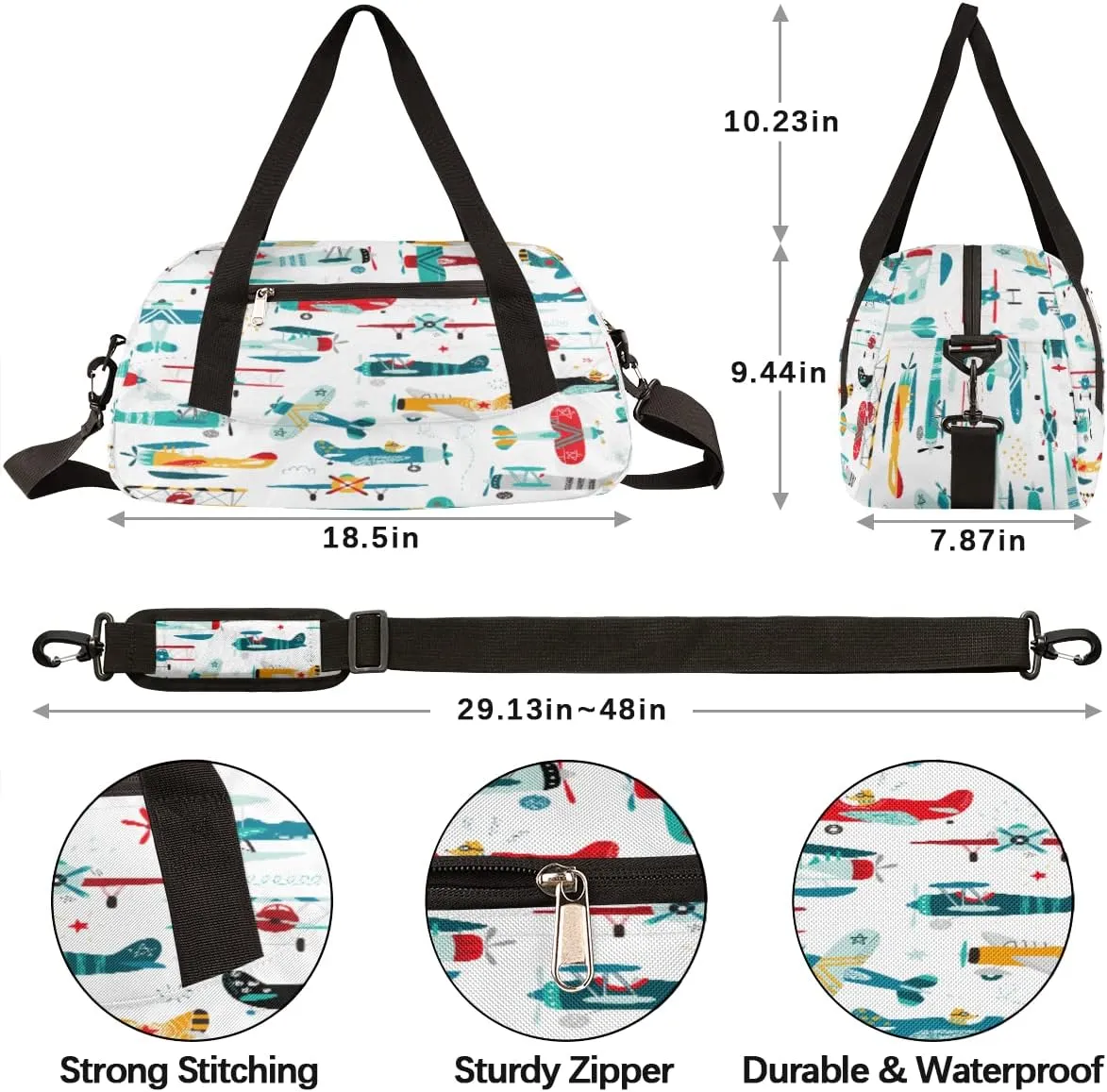 Cute Airplane Helicopter Pattern Kids Duffel Bag,Airplane Theme Sport Gym Bag for Boys Girls Teen,Weekender Overnight Tote Bag Carry On Travel Duffel Bag for School Gymnastic Ballet