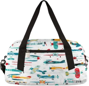 Cute Airplane Helicopter Pattern Kids Duffel Bag,Airplane Theme Sport Gym Bag for Boys Girls Teen,Weekender Overnight Tote Bag Carry On Travel Duffel Bag for School Gymnastic Ballet