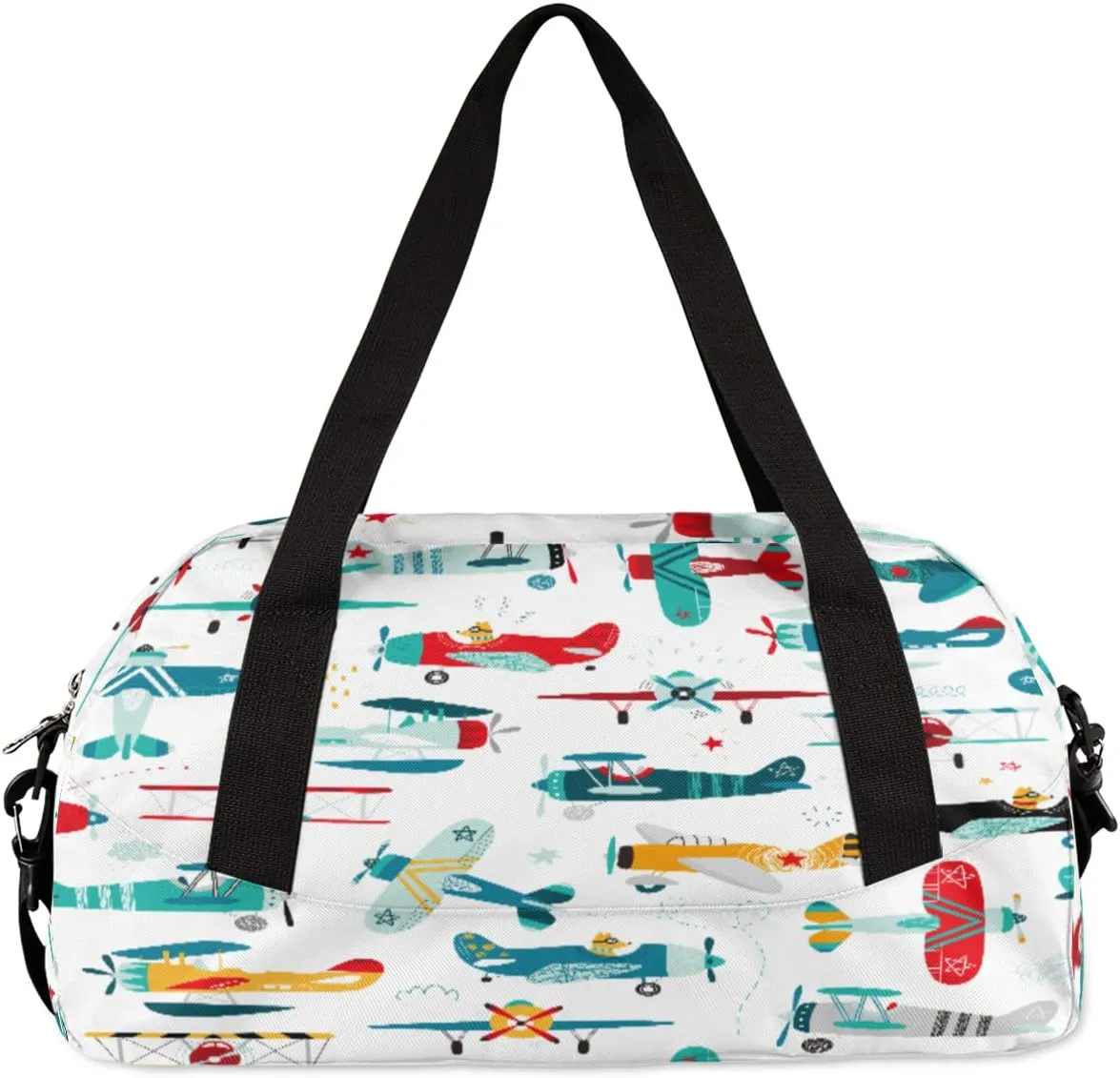 Cute Airplane Helicopter Pattern Kids Duffel Bag,Airplane Theme Sport Gym Bag for Boys Girls Teen,Weekender Overnight Tote Bag Carry On Travel Duffel Bag for School Gymnastic Ballet