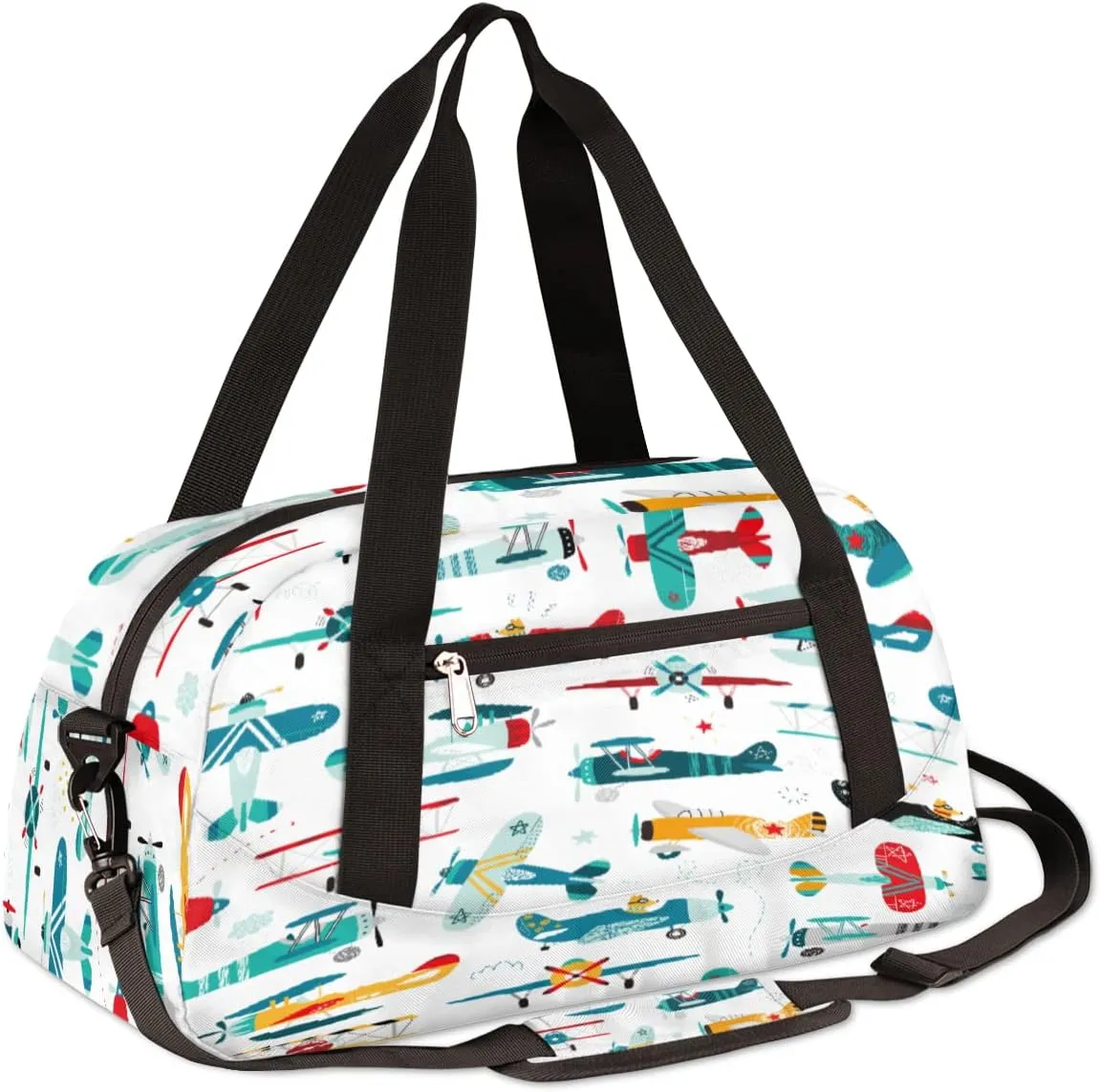 Cute Airplane Helicopter Pattern Kids Duffel Bag,Airplane Theme Sport Gym Bag for Boys Girls Teen,Weekender Overnight Tote Bag Carry On Travel Duffel Bag for School Gymnastic Ballet