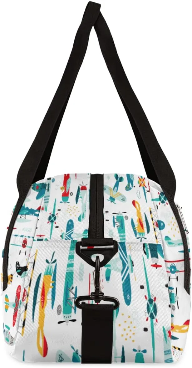 Cute Airplane Helicopter Pattern Kids Duffel Bag,Airplane Theme Sport Gym Bag for Boys Girls Teen,Weekender Overnight Tote Bag Carry On Travel Duffel Bag for School Gymnastic Ballet