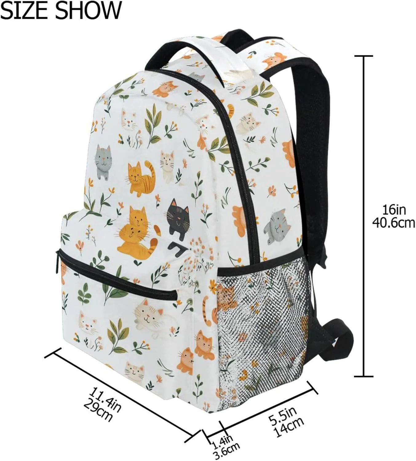 Cute Backpack for Men and Women Waterproof Backpack with Chest Strap Gift Men & Women Cartoon Sweet Cat White