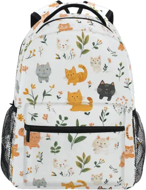 Cute Backpack for Men and Women Waterproof Backpack with Chest Strap Gift Men & Women Cartoon Sweet Cat White