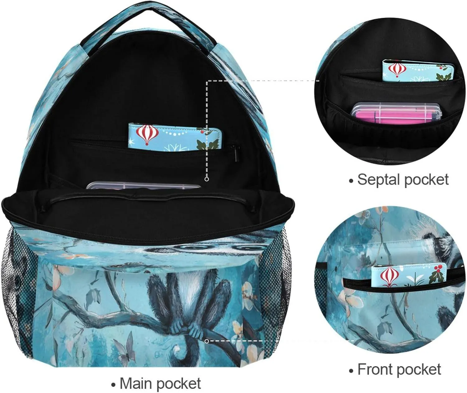 Cute Backpack for Women Men Waterproof Business Work Bag with Chest Strap for Business Work College Travel Trip Cute Lemur Turquoise