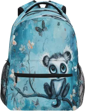 Cute Backpack for Women Men Waterproof Business Work Bag with Chest Strap for Business Work College Travel Trip Cute Lemur Turquoise