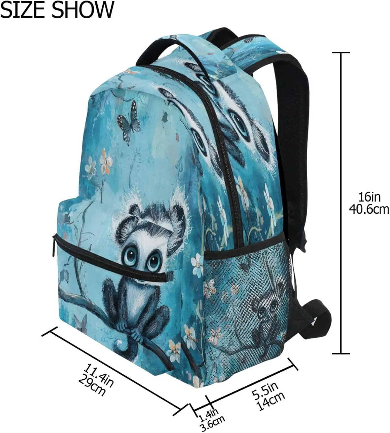 Cute Backpack for Women Men Waterproof Business Work Bag with Chest Strap for Business Work College Travel Trip Cute Lemur Turquoise
