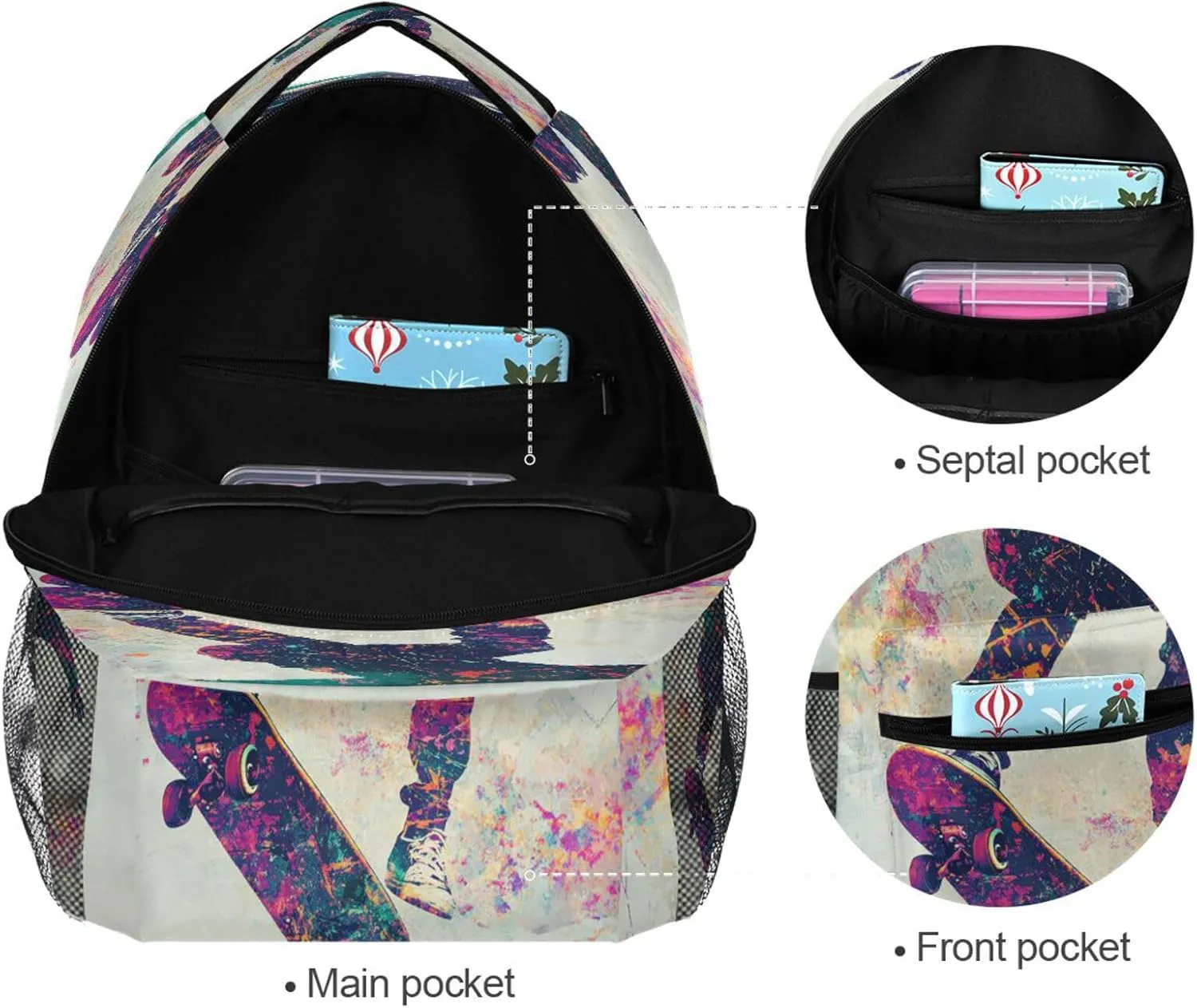 Cute Backpack for Women Men Waterproof Sports Backpack with Chest Strap for Travel Trip Skateboard