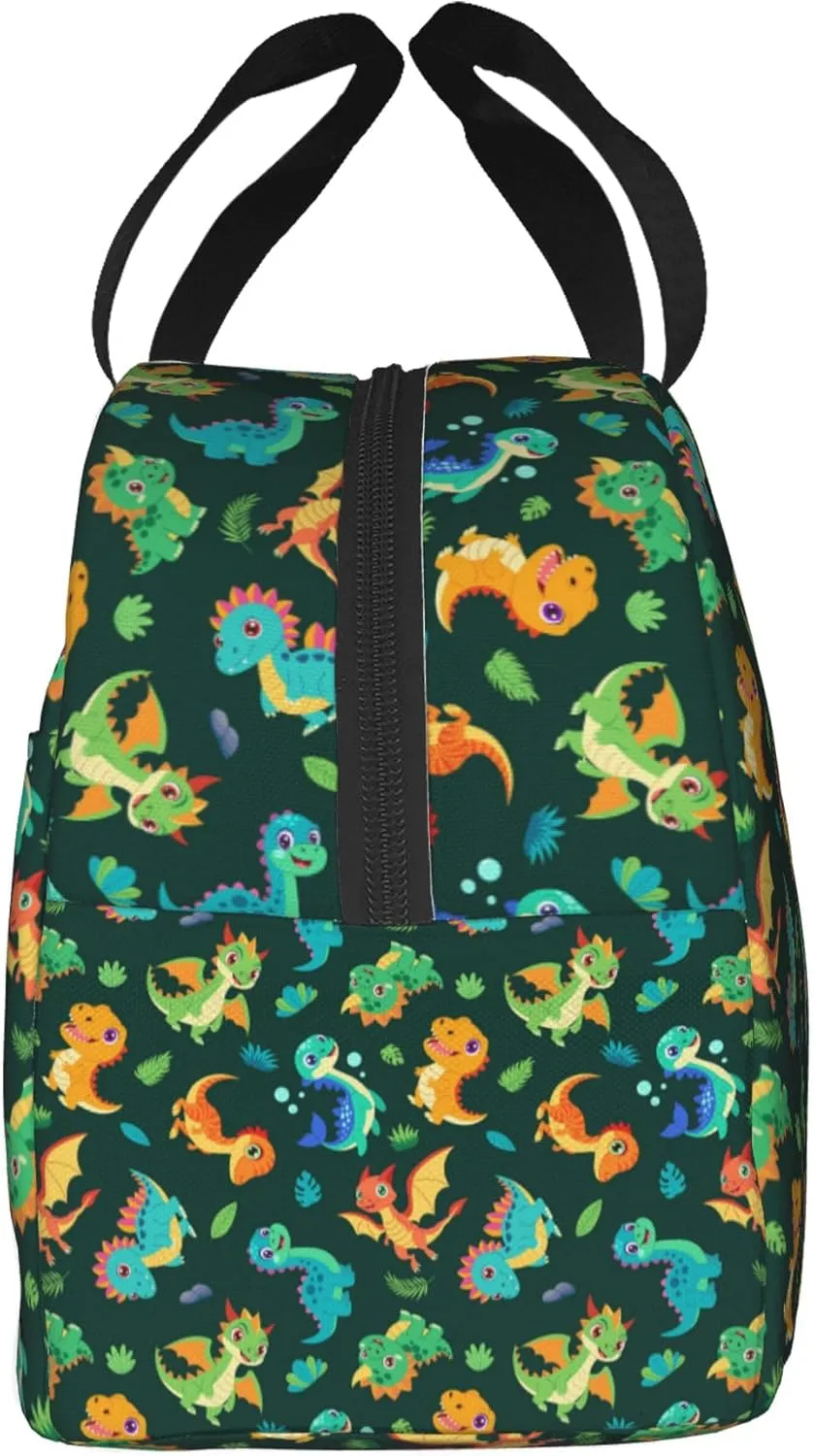 Cute Cartoon Dinosaur Lunch Bag, Unisex Reusable Insulated Lunch Tote Box, Thermal Cooler Sack Food Handbags Case High Capacity for Travel Work Picnic