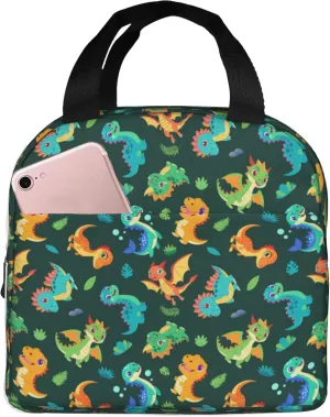 Cute Cartoon Dinosaur Lunch Bag, Unisex Reusable Insulated Lunch Tote Box, Thermal Cooler Sack Food Handbags Case High Capacity for Travel Work Picnic