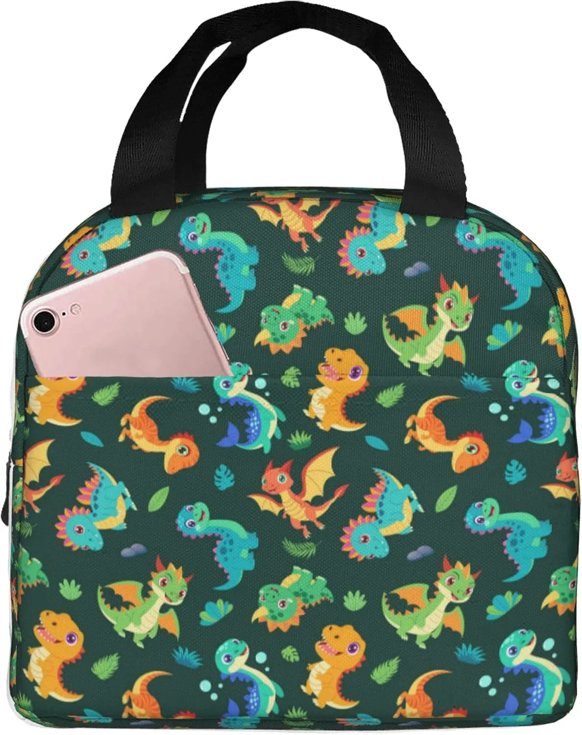 Cute Cartoon Dinosaur Lunch Bag, Unisex Reusable Insulated Lunch Tote Box, Thermal Cooler Sack Food Handbags Case High Capacity for Travel Work Picnic