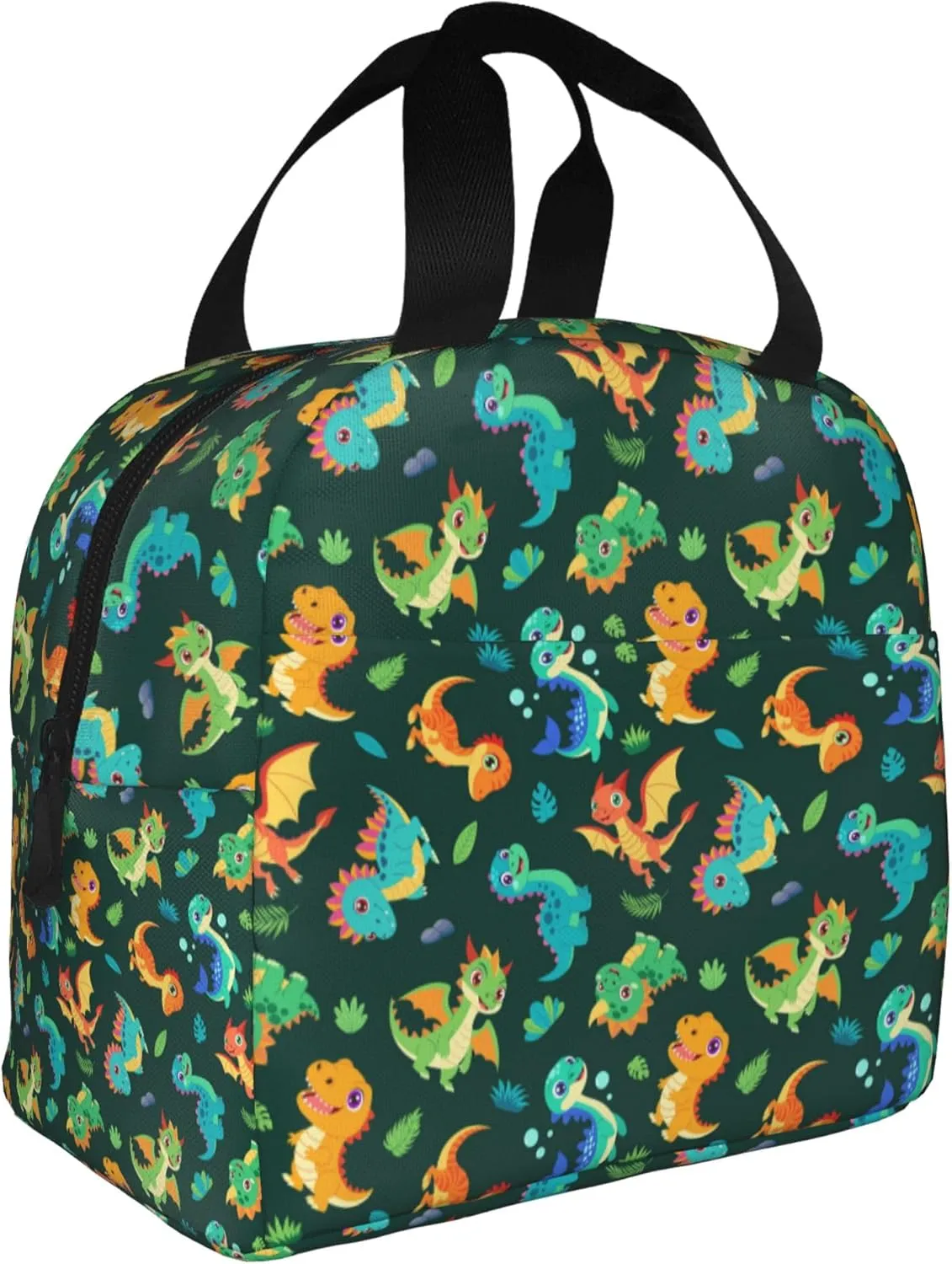 Cute Cartoon Dinosaur Lunch Bag, Unisex Reusable Insulated Lunch Tote Box, Thermal Cooler Sack Food Handbags Case High Capacity for Travel Work Picnic