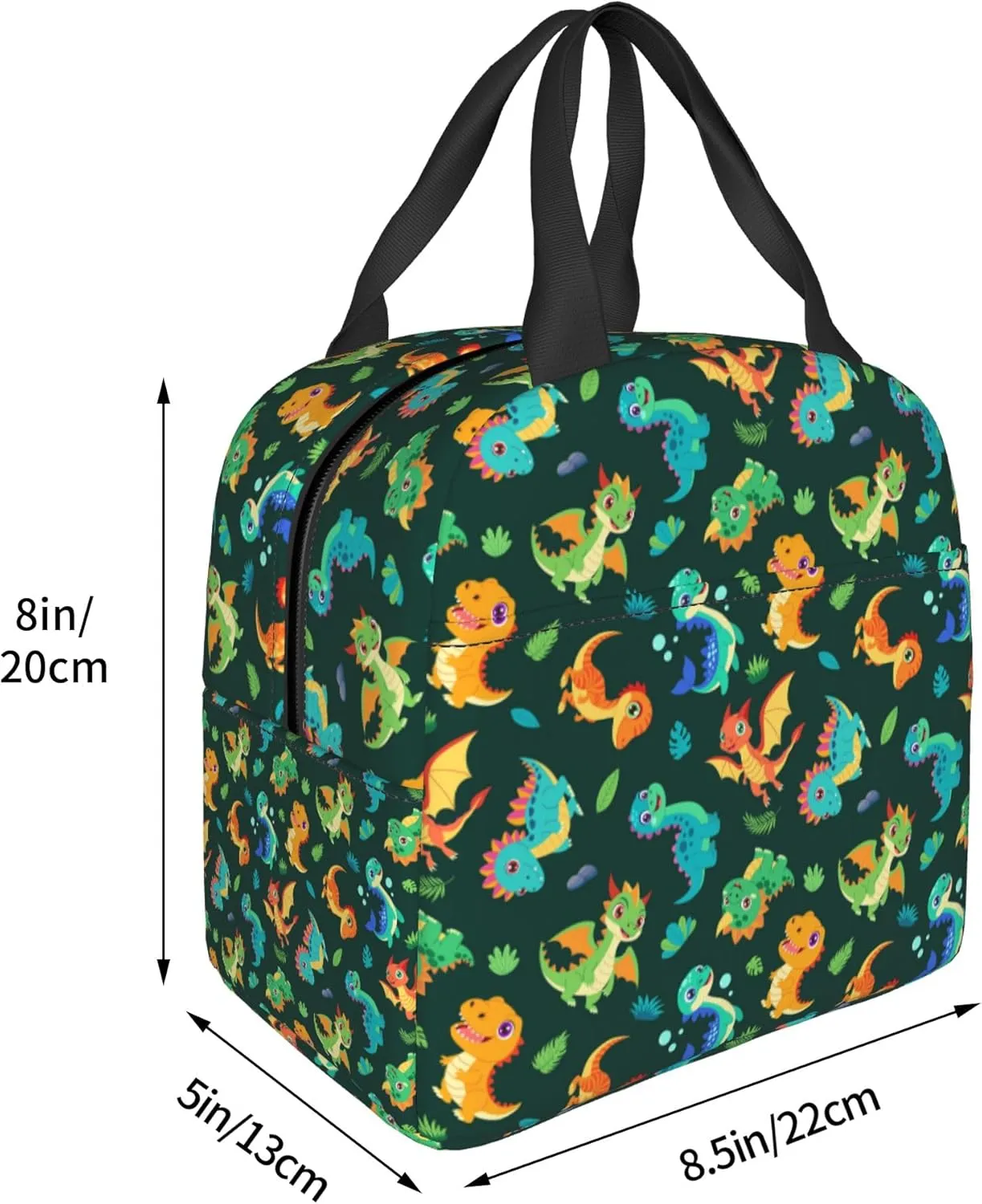 Cute Cartoon Dinosaur Lunch Bag, Unisex Reusable Insulated Lunch Tote Box, Thermal Cooler Sack Food Handbags Case High Capacity for Travel Work Picnic