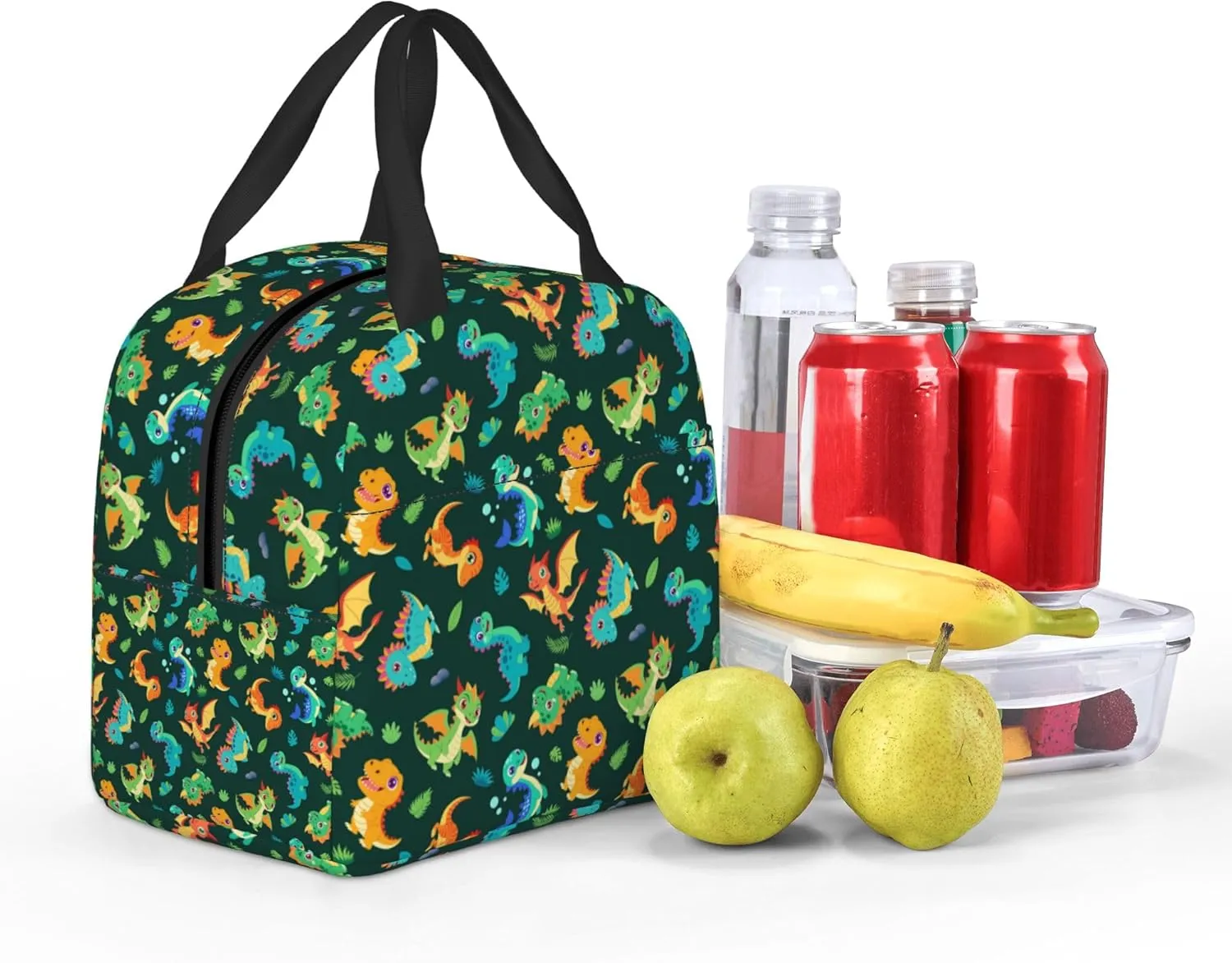 Cute Cartoon Dinosaur Lunch Bag, Unisex Reusable Insulated Lunch Tote Box, Thermal Cooler Sack Food Handbags Case High Capacity for Travel Work Picnic
