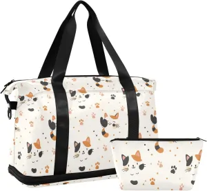 cute cat pink footprints Duffel Bags Large Carry On Bag Sports Duffel Bag with Adjustable Strap for Business Trips Large Capacity