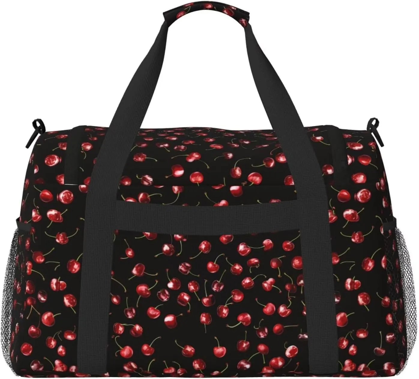 Cute Cherry Pattern Travel Duffle Bag Red Fruit Weekender Bag for Women Men Carry on Overnight Bag Yoga Gym Bag Workout Duffle Sports Bag