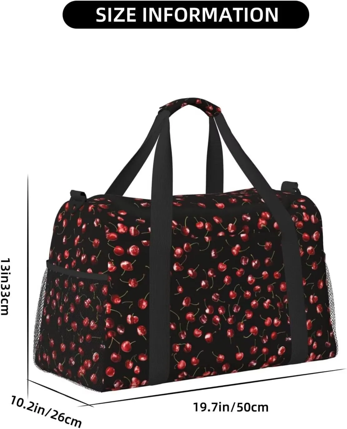 Cute Cherry Pattern Travel Duffle Bag Red Fruit Weekender Bag for Women Men Carry on Overnight Bag Yoga Gym Bag Workout Duffle Sports Bag