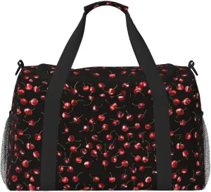 Cute Cherry Pattern Travel Duffle Bag Red Fruit Weekender Bag for Women Men Carry on Overnight Bag Yoga Gym Bag Workout Duffle Sports Bag