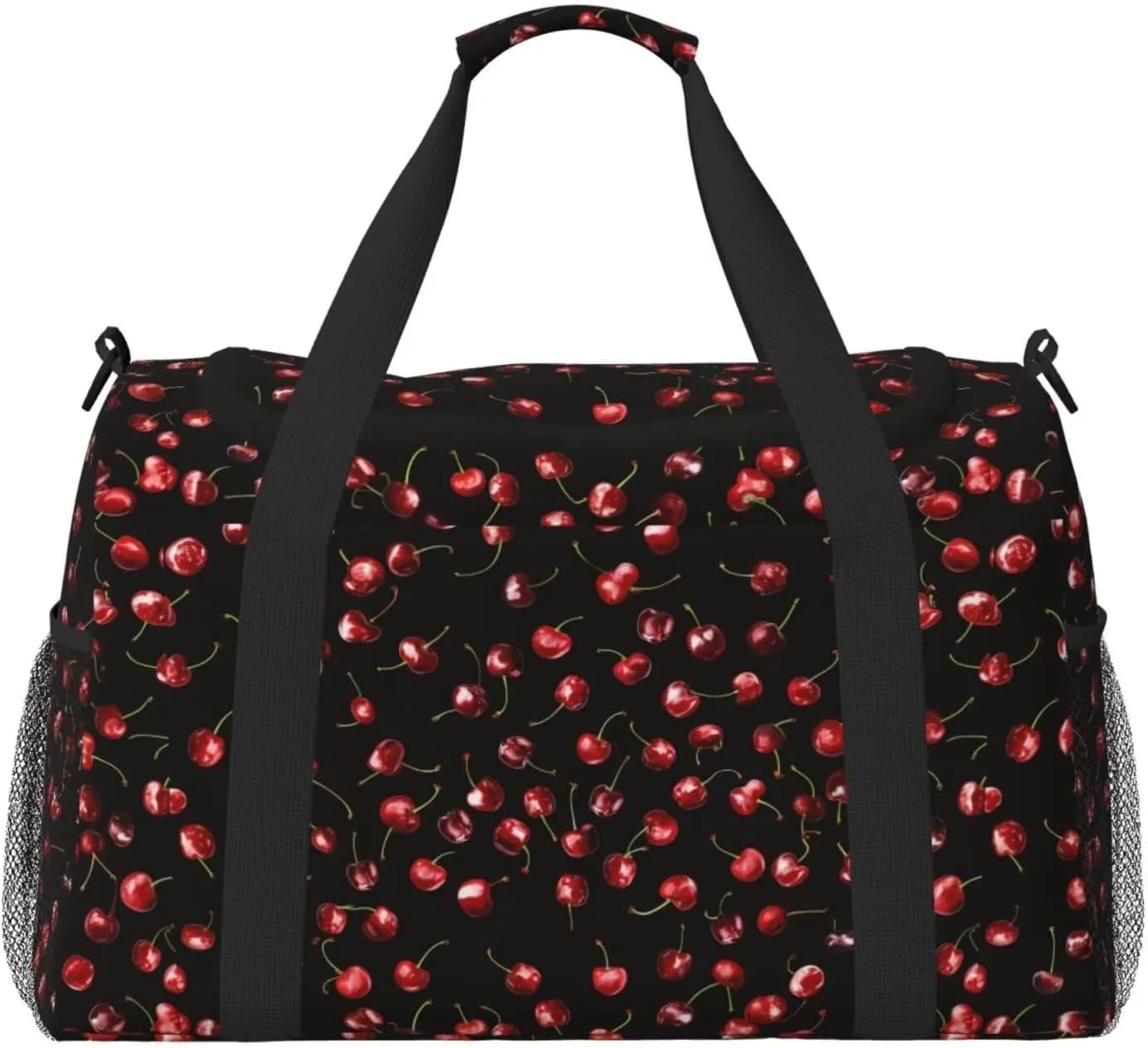 Cute Cherry Pattern Travel Duffle Bag Red Fruit Weekender Bag for Women Men Carry on Overnight Bag Yoga Gym Bag Workout Duffle Sports Bag