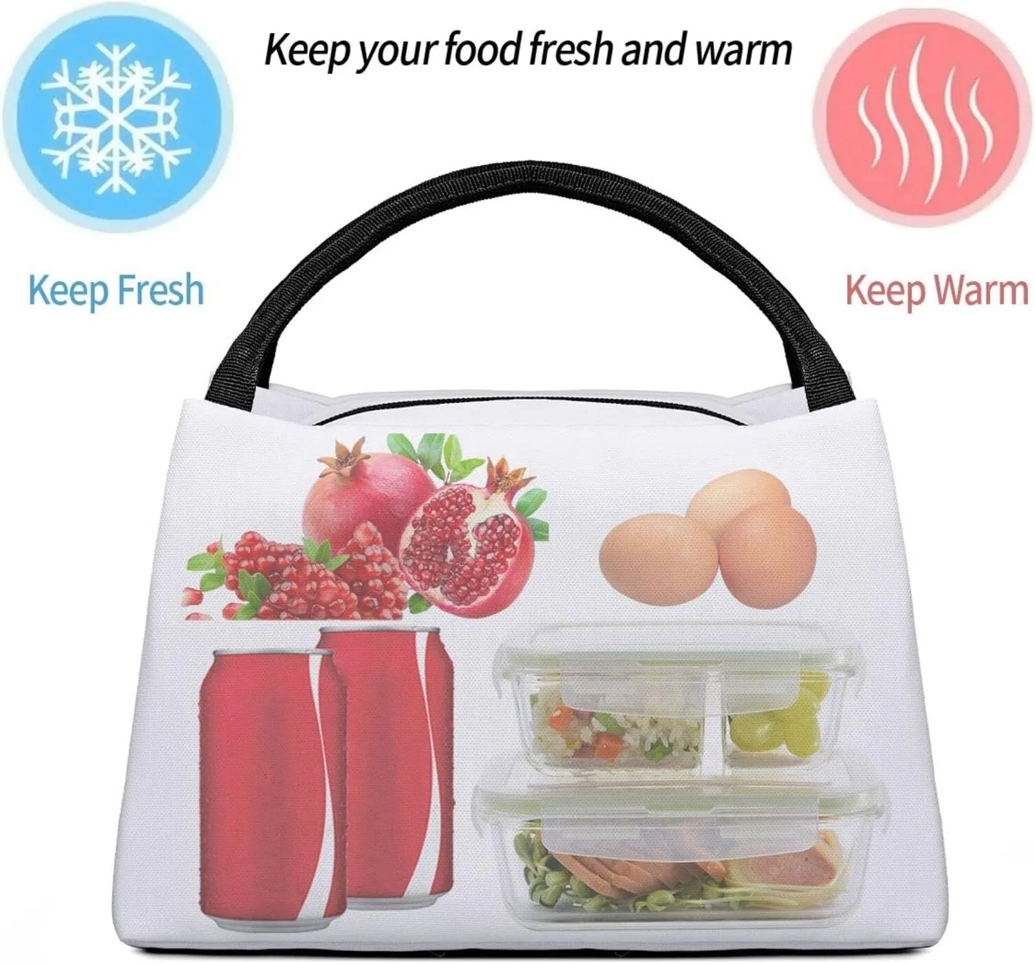 Cute Cherry Stripes Lunch Bag for Women Men Adult Portable Insulated Lunch Box Tote Bag Reusable Travel Work Leakproof Thermal Cooler Lunch Snack Bags for Outdoor Office Picnic Camping