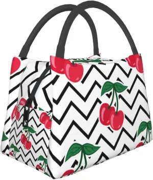 Cute Cherry Stripes Lunch Bag for Women Men Adult Portable Insulated Lunch Box Tote Bag Reusable Travel Work Leakproof Thermal Cooler Lunch Snack Bags for Outdoor Office Picnic Camping