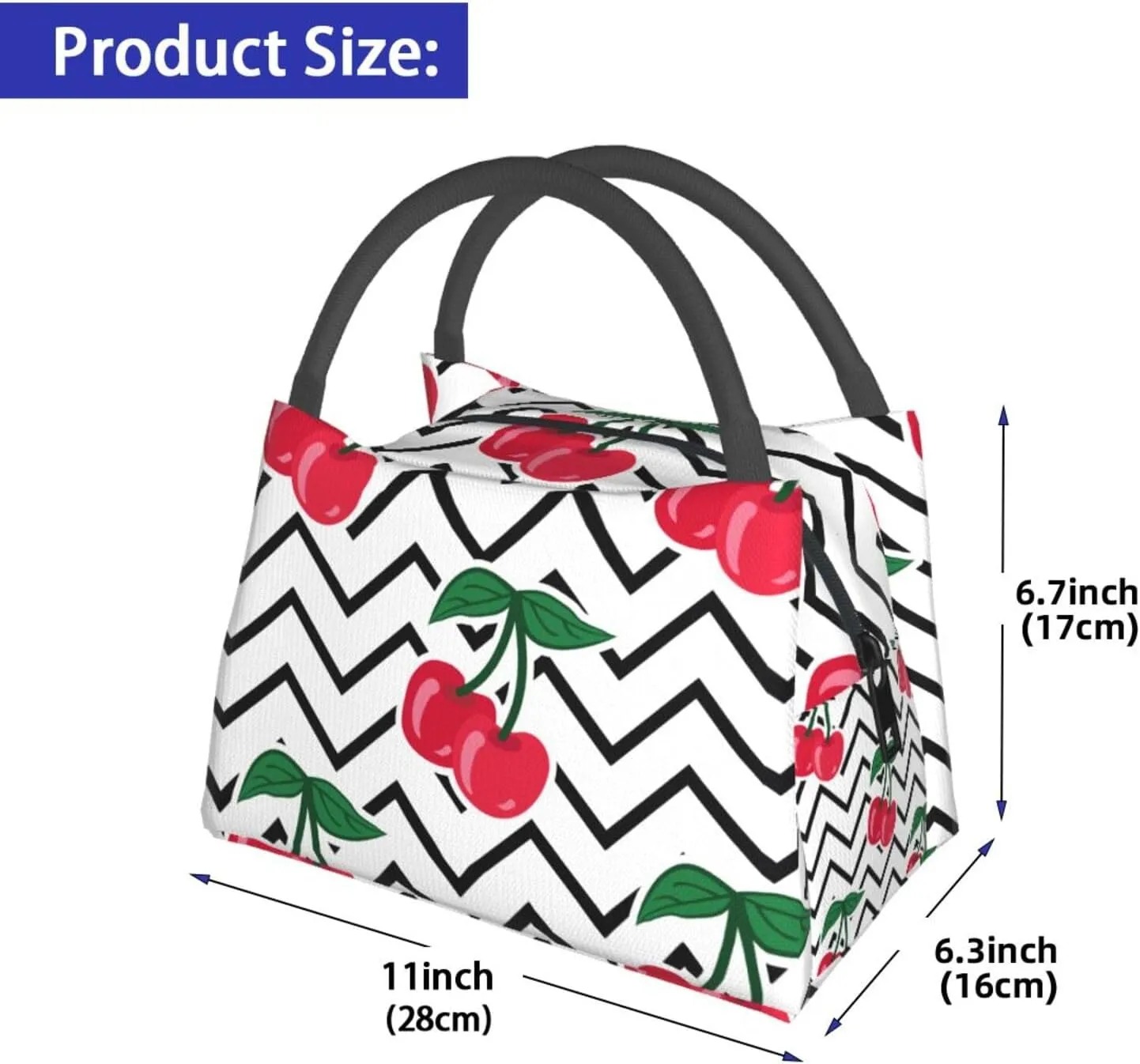Cute Cherry Stripes Lunch Bag for Women Men Adult Portable Insulated Lunch Box Tote Bag Reusable Travel Work Leakproof Thermal Cooler Lunch Snack Bags for Outdoor Office Picnic Camping