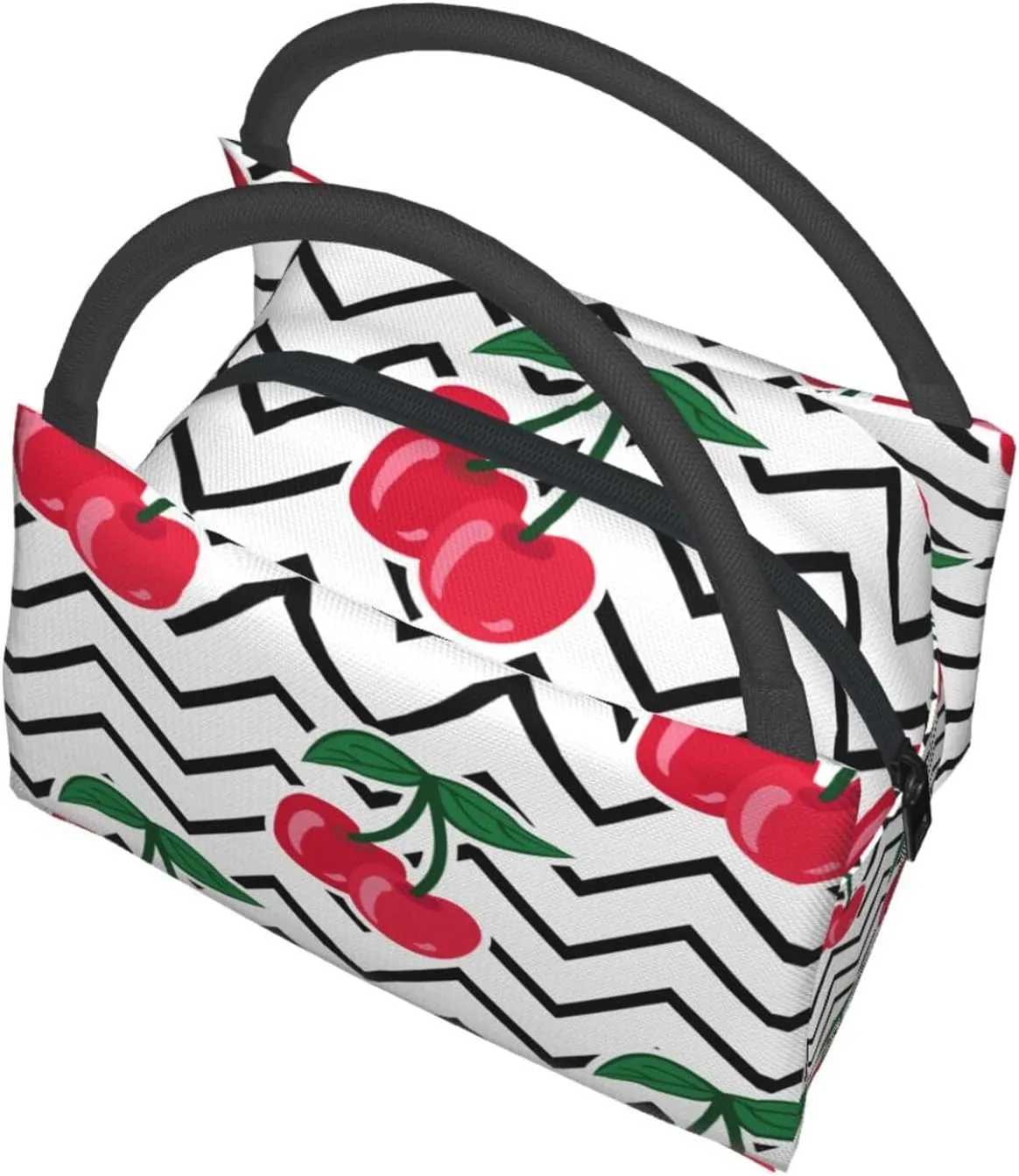 Cute Cherry Stripes Lunch Bag for Women Men Adult Portable Insulated Lunch Box Tote Bag Reusable Travel Work Leakproof Thermal Cooler Lunch Snack Bags for Outdoor Office Picnic Camping