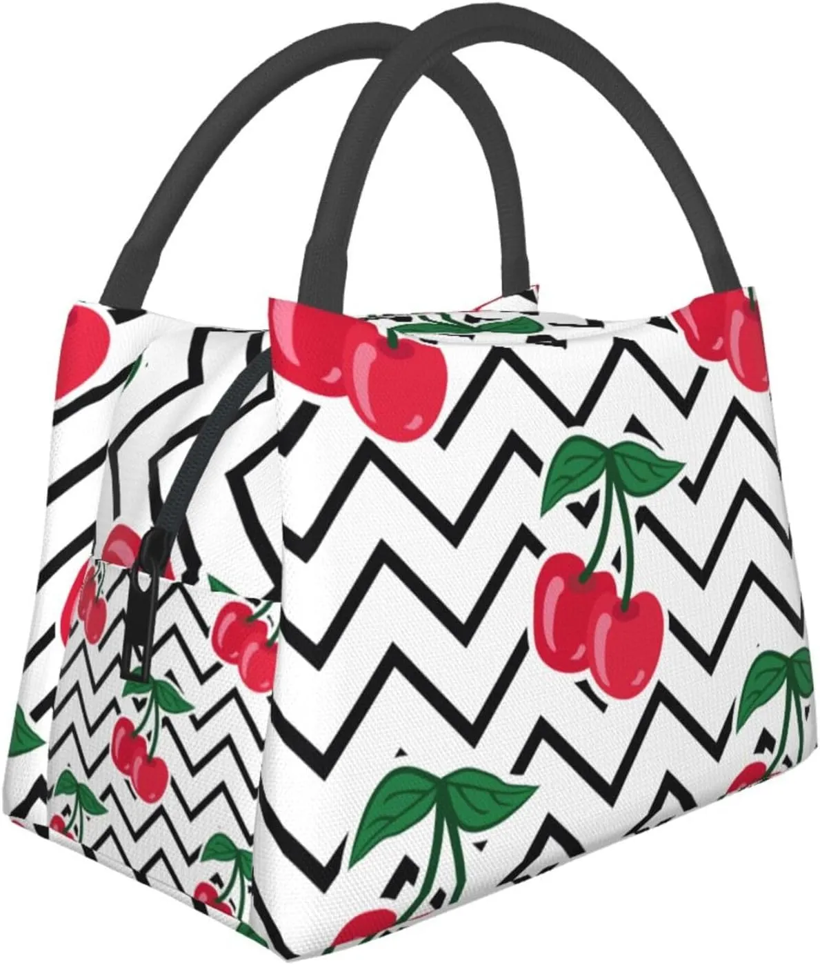 Cute Cherry Stripes Lunch Bag for Women Men Adult Portable Insulated Lunch Box Tote Bag Reusable Travel Work Leakproof Thermal Cooler Lunch Snack Bags for Outdoor Office Picnic Camping
