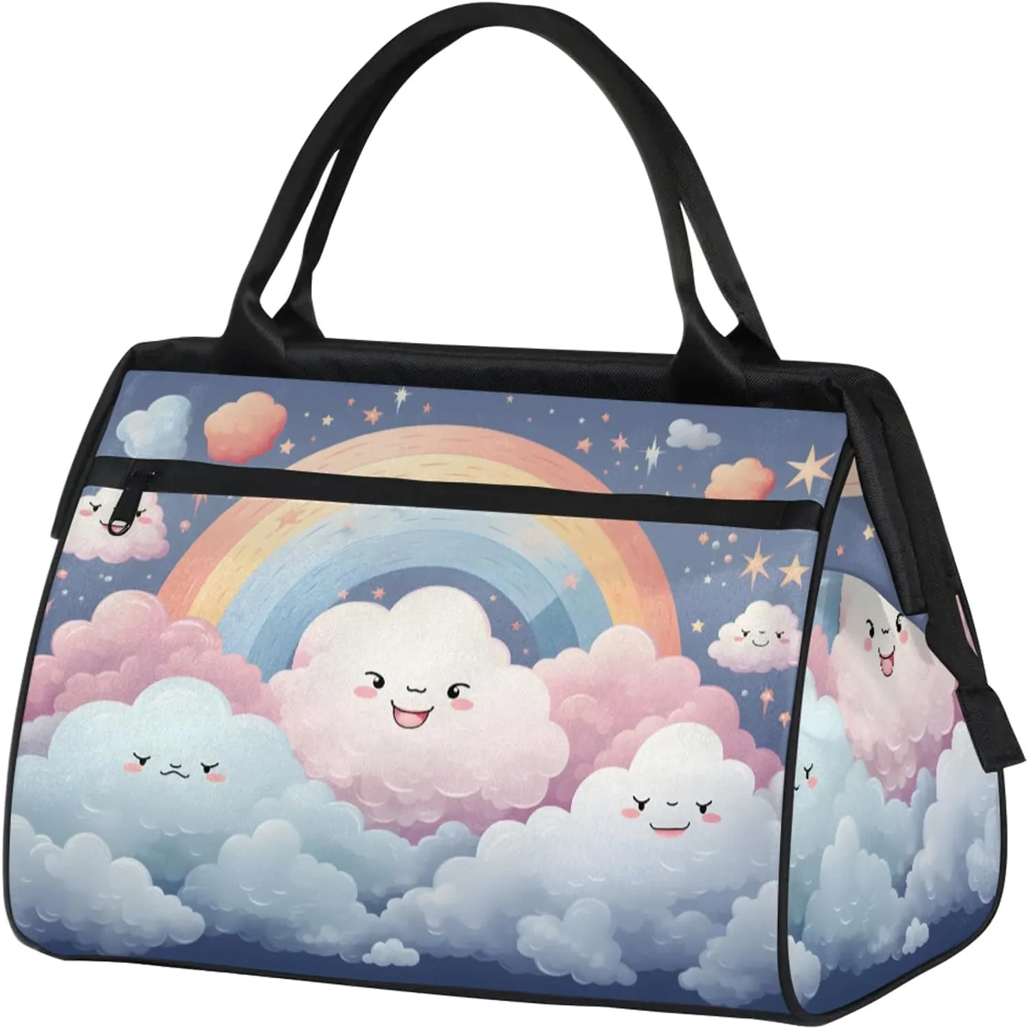 Cute Clouds Colorful Travel Duffel Bag Gym Tote Bag for Women Men Waterproof Weekend Overnight Bag Carry On Tote Luggage with Pocket Personal Item Bags Sports Bag fit Travel Sports Gym Yoga