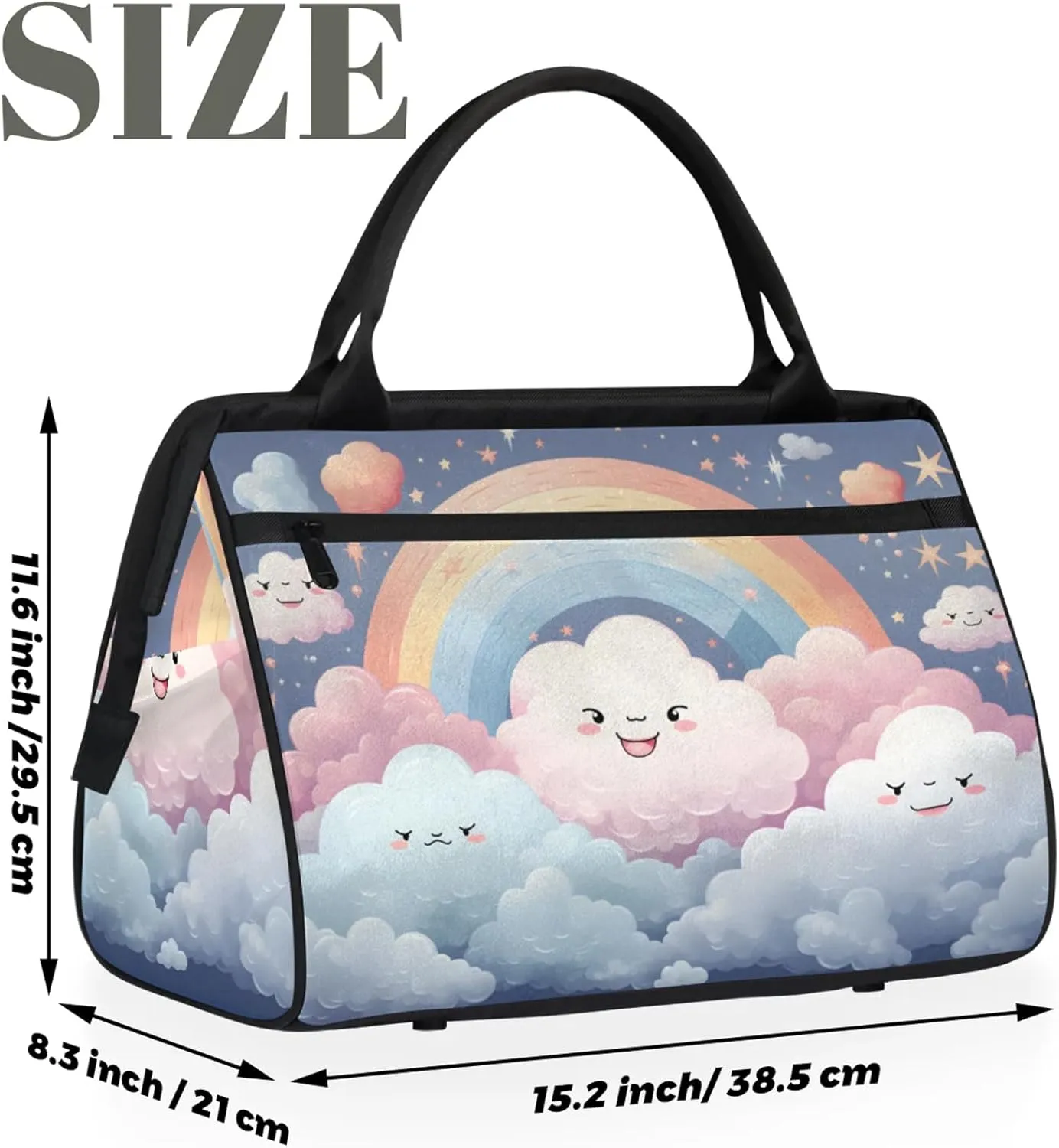 Cute Clouds Colorful Travel Duffel Bag Gym Tote Bag for Women Men Waterproof Weekend Overnight Bag Carry On Tote Luggage with Pocket Personal Item Bags Sports Bag fit Travel Sports Gym Yoga
