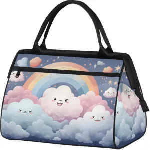 Cute Clouds Colorful Travel Duffel Bag Gym Tote Bag for Women Men Waterproof Weekend Overnight Bag Carry On Tote Luggage with Pocket Personal Item Bags Sports Bag fit Travel Sports Gym Yoga