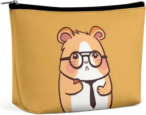 Cute Hamster Wearing Glasses Travel Makeup Bag Large Toiletry Bag for Women Waterproof Cosmetic Bags for Purse Portable Makeup Organizer Bags Cute Zipper Pouch Cosmetic Pouch Funny Travel Makeupbag