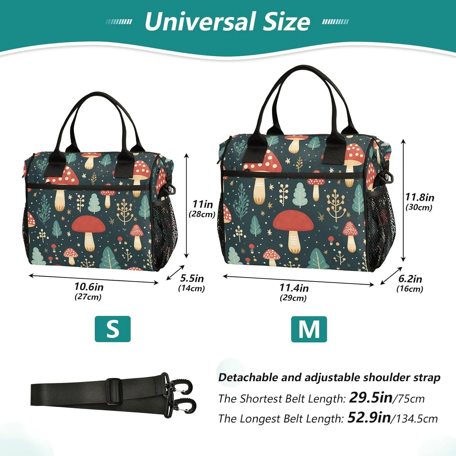 Cute Mushroom Red Large Insulated Lunch Bag for Office Work School Picnic Reusable Tote Bag, A05W23017, Medium