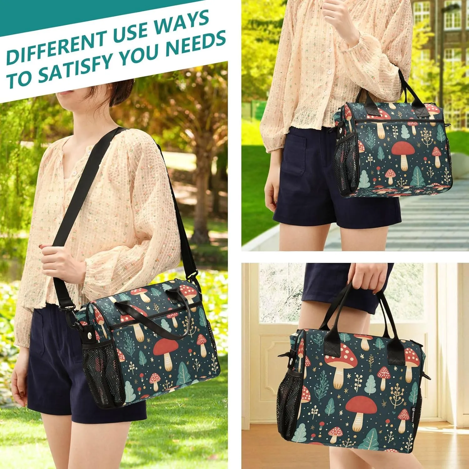 Cute Mushroom Red Large Insulated Lunch Bag for Office Work School Picnic Reusable Tote Bag, A05W23017, Medium