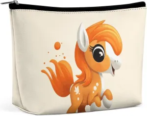 Cute Orange Pony Travel Makeup Bag Large Toiletry Bag for Women Waterproof Cosmetic Bags for Purse Portable Makeup Organizer Bags Cute Zipper Pouch Cosmetic Pouch Funny Travel Makeupbag