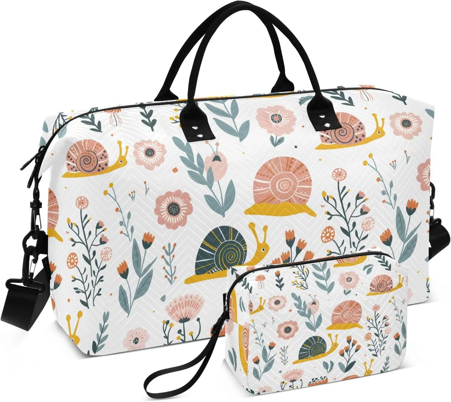 Cute Snails Flowers WildTravel Duffle Bag,Large Weekender Travel Bag for Women Men Waterproof Luggage Bag with Trolley Sleeve,Airplane Travel Essentials for Flying