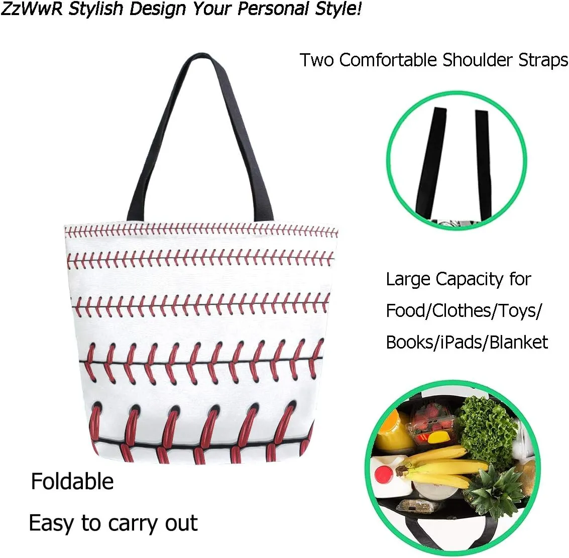 Cute Softball Baseball Red Lace Print Extra Large Canvas Portable Tote Shoulder Bag for Gym Beach Weekender Travel Daily Reusable Grocery Shopping