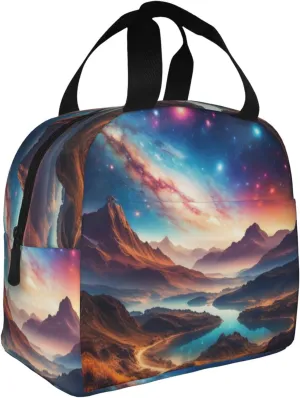 Cute Universe with Stars and Galaxy Interstellar Printed Lunch Bag,Women Men Insulated Lunch Bags for Work Lunch Tote Lunch Box with Handle Small