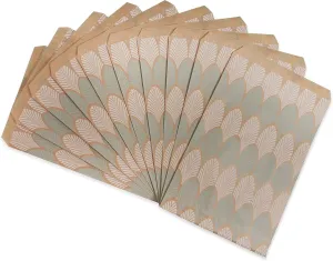CuteBox 100pcs Blue Leaf Patterned Flat Paper Gift Bags (6” x 9”) for Retail, Merchandise, Parties, Party Favors, Weddings, Holidays, Birthdays, Bake Sales