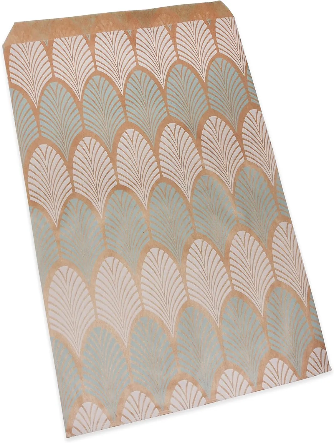 CuteBox 100pcs Blue Leaf Patterned Flat Paper Gift Bags (6” x 9”) for Retail, Merchandise, Parties, Party Favors, Weddings, Holidays, Birthdays, Bake Sales