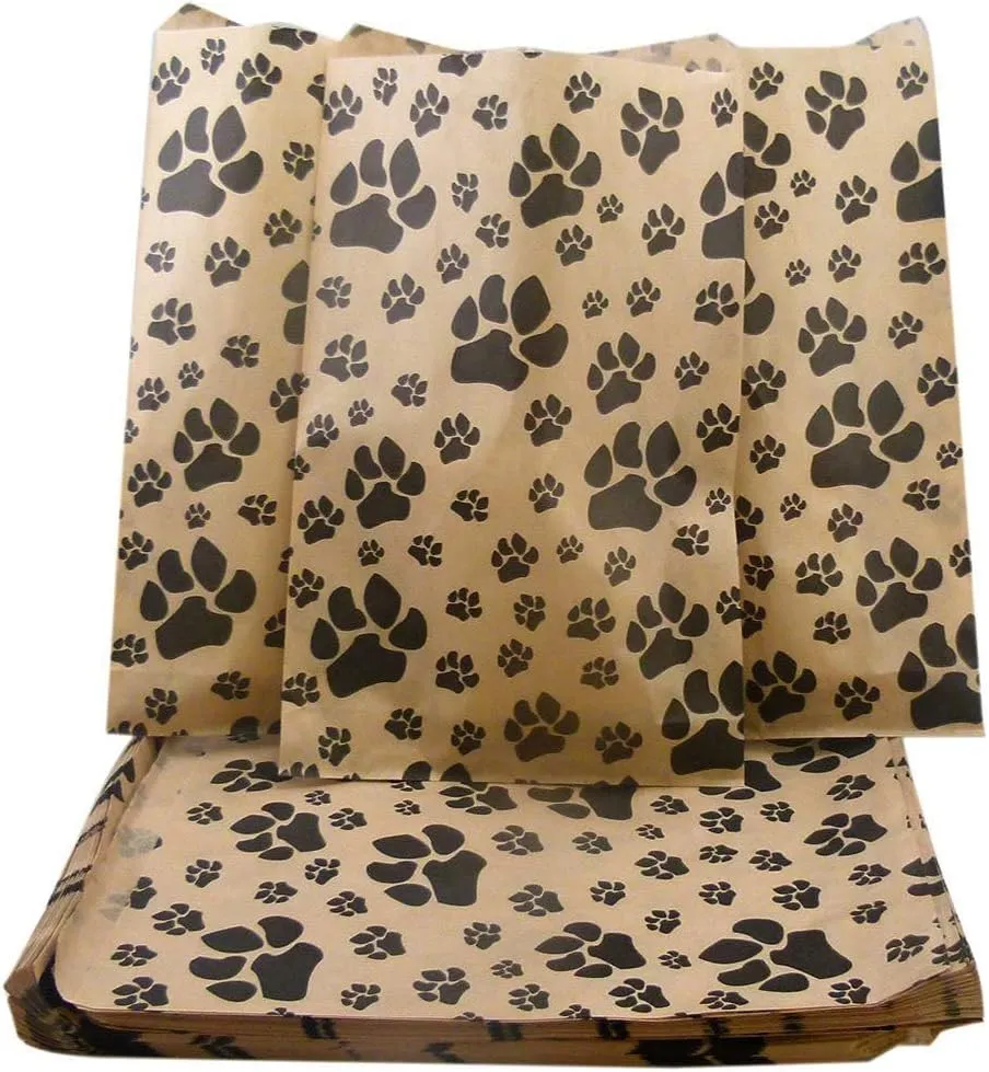 CuteBox Pawprint Kraft Flat Paper Gift Bags 100pcs (6" x 9") for Crafts, Party Favors, Retail, Merchandise, Tradeshows, Handmade Goods, Arts and Crafts, Outdoor Events, Holidays, Weddings